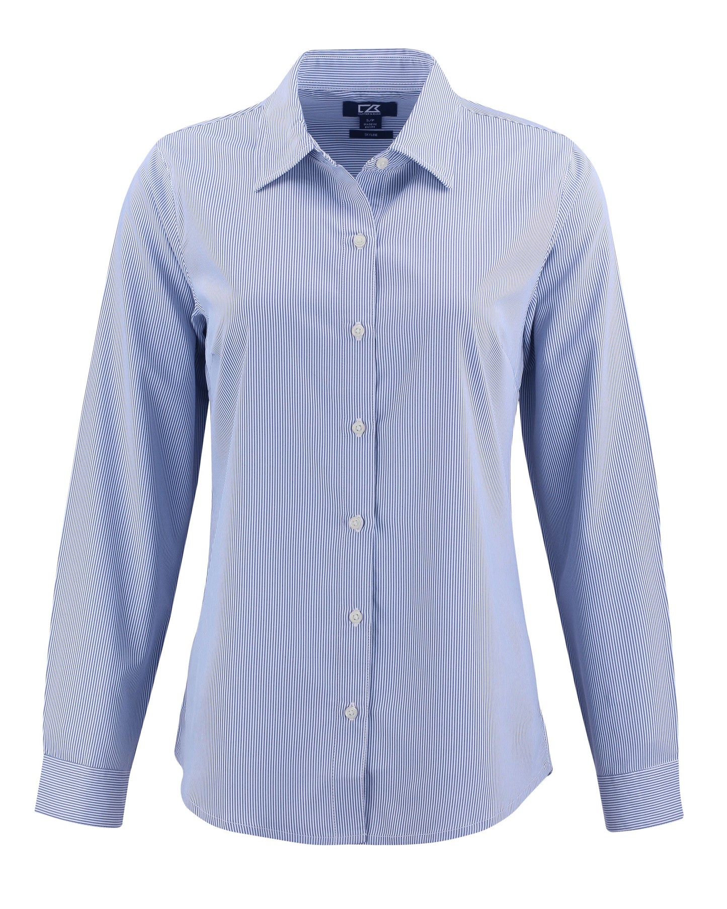 Cutter & Buck Skyline Recycled Pinstripe Womens Long Sleeve Spread Collar Dress Shirt