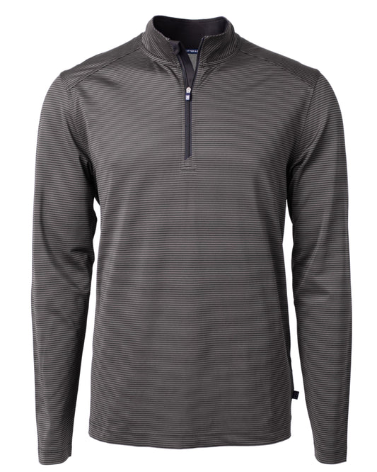 Cutter & Buck Virtue Recycled Micro Stripe Featherlight Pique Mens Big & Tall Quarter Zip Pullover Big & Tall