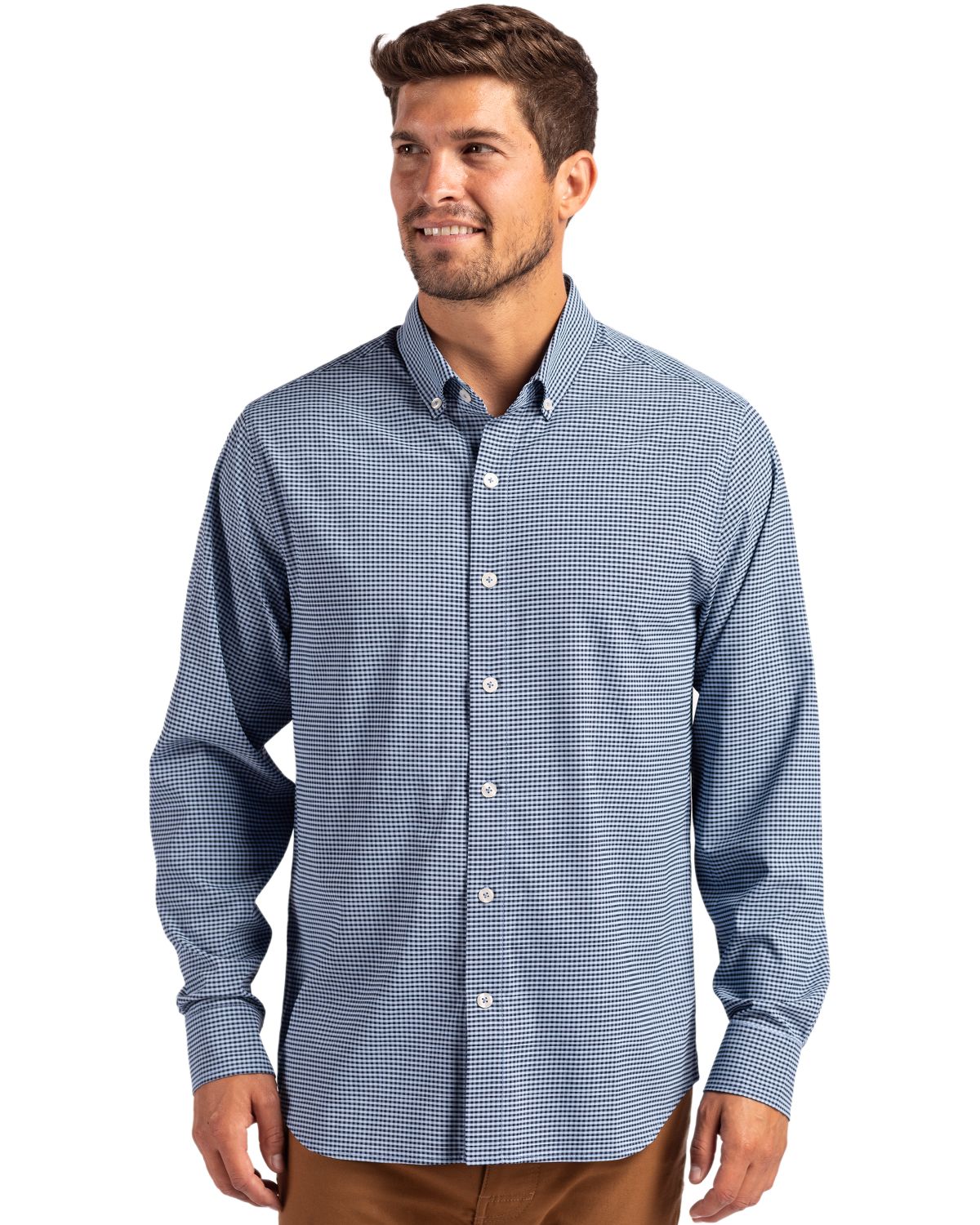 Cutter & Buck Skyline Epic Confidence Recycled Gingham Mens Long Sleeve Dress Shirt - MCW00236