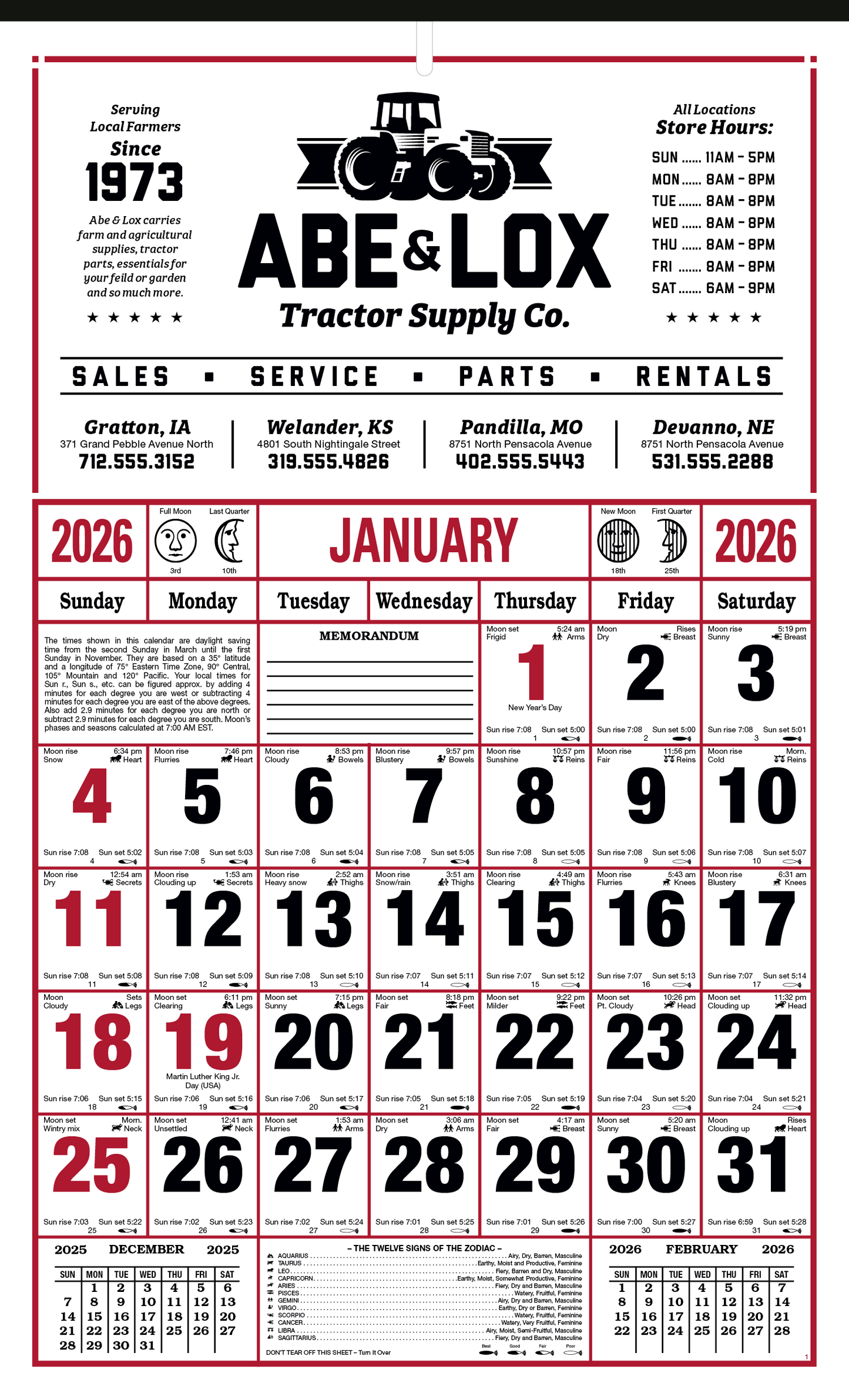 Skinner  Kennedy 8Sheet Almanac Calendar