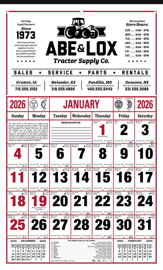 Skinner  Kennedy 8Sheet Almanac Calendar