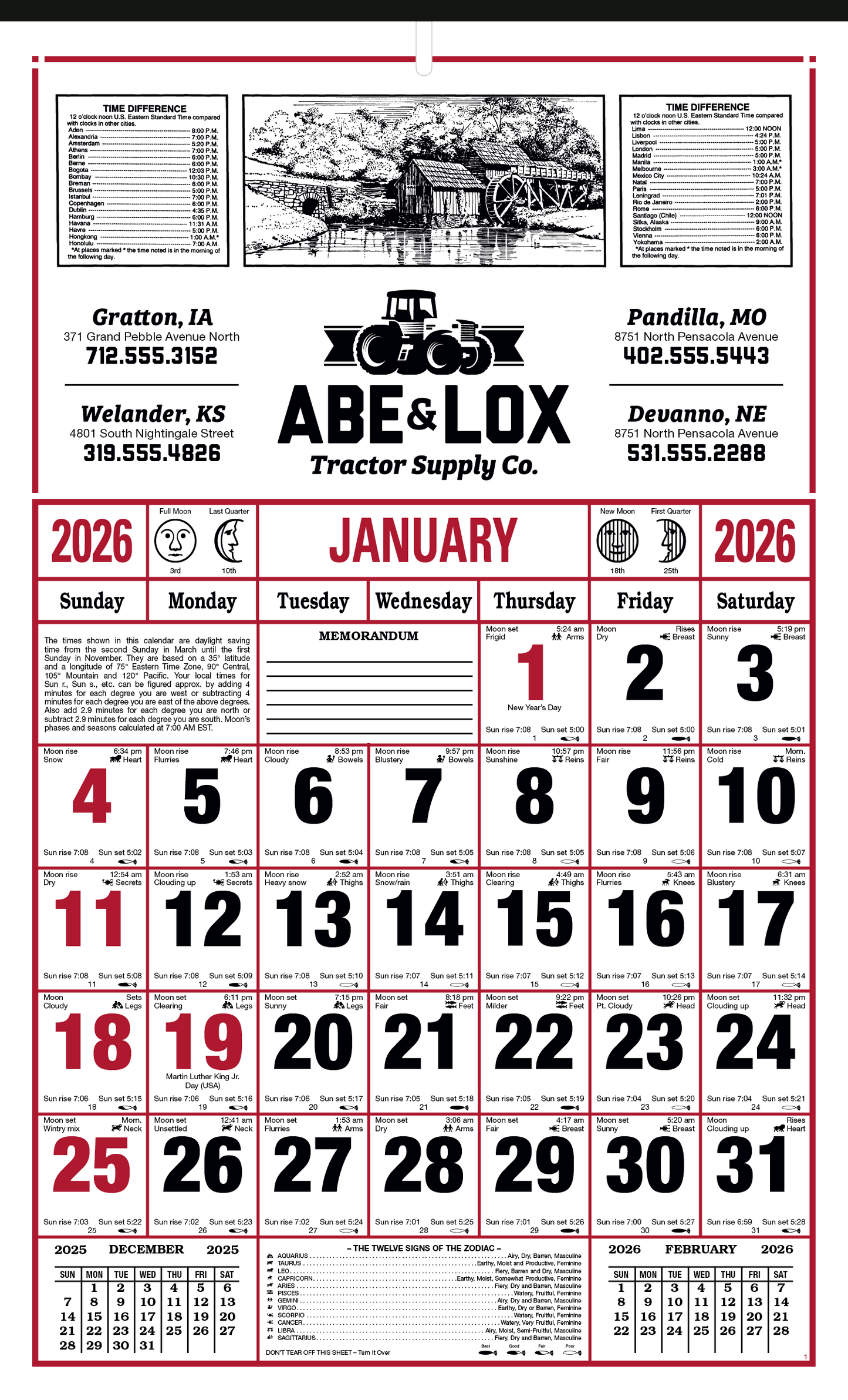 Skinner  Kennedy 8Sheet Almanac Calendar