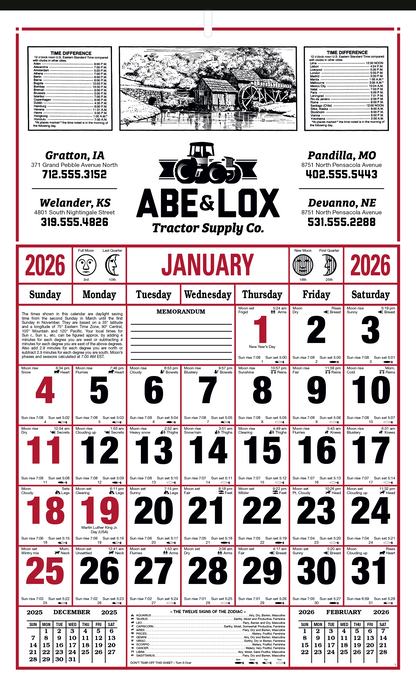 Skinner  Kennedy 8Sheet Almanac Calendar