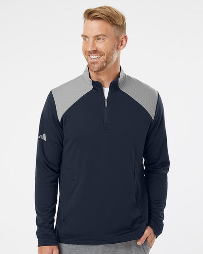 Adidas Textured Mixed Media Quarter-Zip Pullover - A532