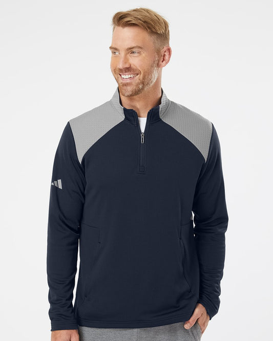 Adidas Textured Mixed Media Quarter-Zip Pullover - A532