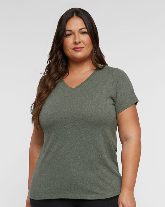 LAT Curvy Collection Women's Fine Jersey V-Neck Tee - 3817