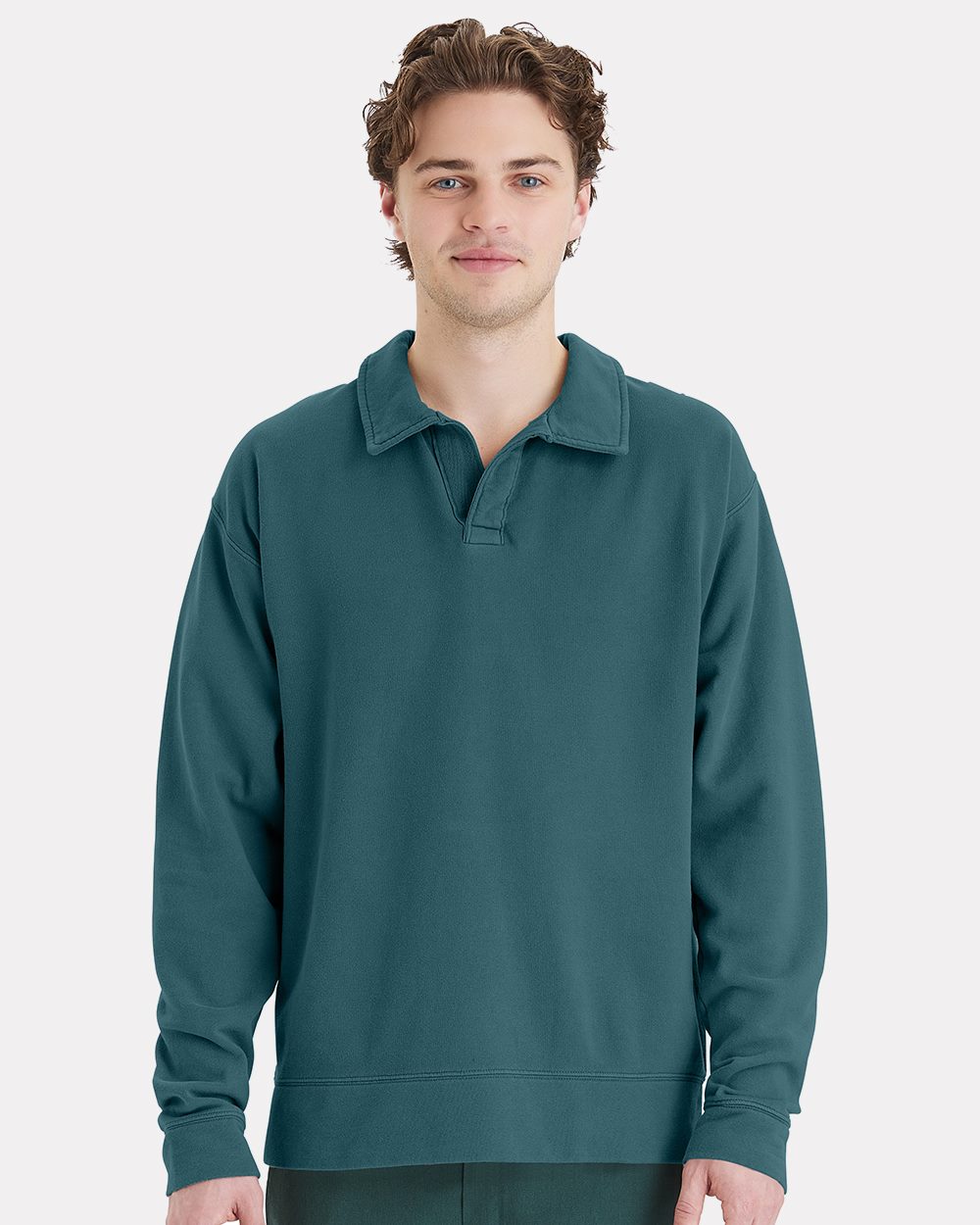 ComfortWash by Hanes Garment-Dyed Polo Collar Sweatshirt - GDH490