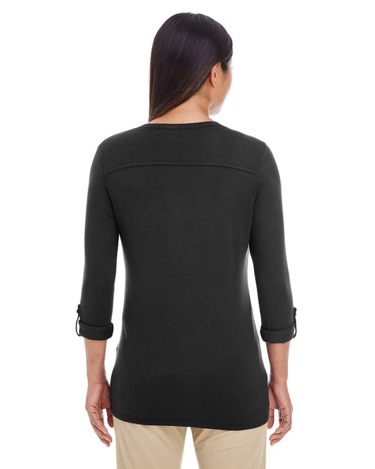 Devon & Jones Women's Perfect Fit™ Y-Placket Convertible Sleeve Knit Top - DP186W