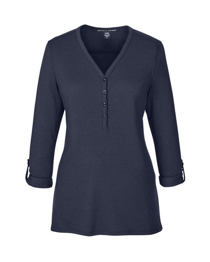 Devon & Jones Women's Perfect Fit™ Y-Placket Convertible Sleeve Knit Top - DP186W