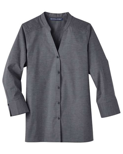 Women's Crown Collection® Stretch Pinpoint Chambra Three-Quarter Sleeve Shirt