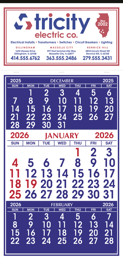 Skinner  Kennedy 3Month Display Apron Calendar-125-E