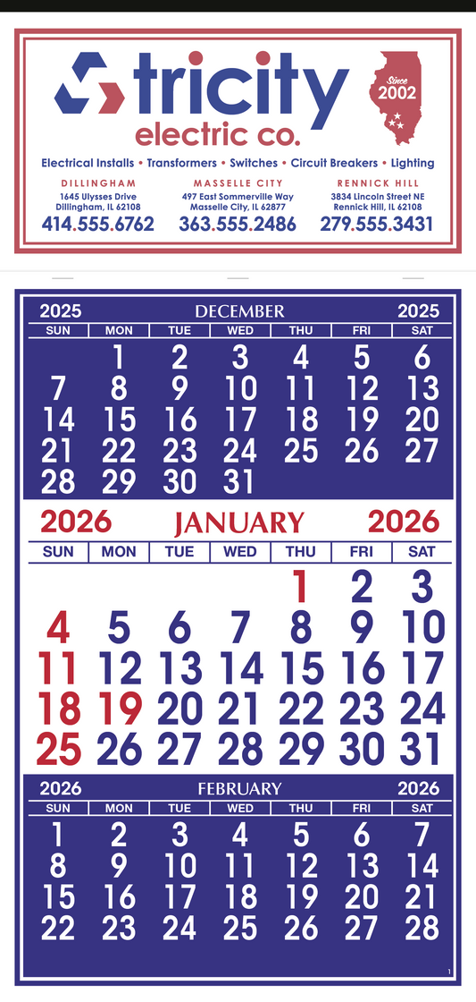 Skinner  Kennedy 3Month Display Apron Calendar-125-E