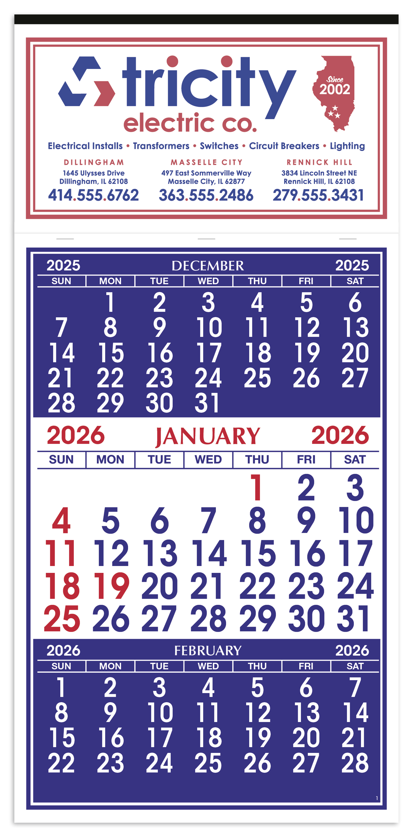 Skinner  Kennedy 3Month Display Apron Calendar-125-E