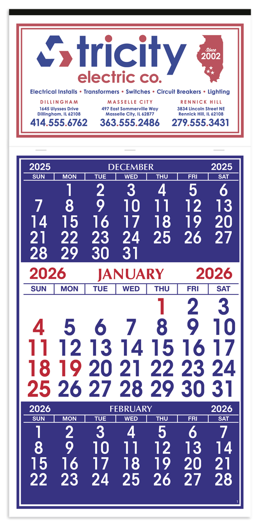 Skinner  Kennedy 3Month Display Apron Calendar-125-E