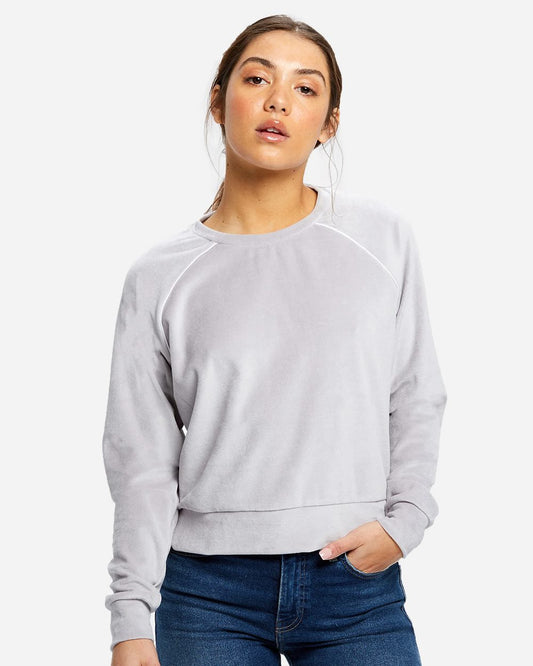 US Blanks Women's Velour Cropped Long Sleeve Pullover Top - US538
