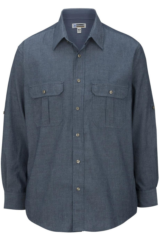 Mens Chambray Roll Up Sleeve Shirt - 1298