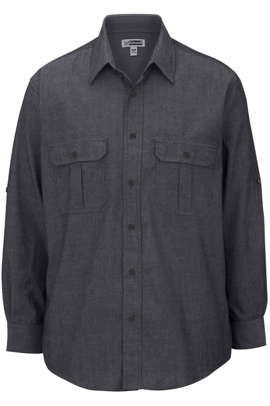 Mens Chambray Roll Up Sleeve Shirt - 1298