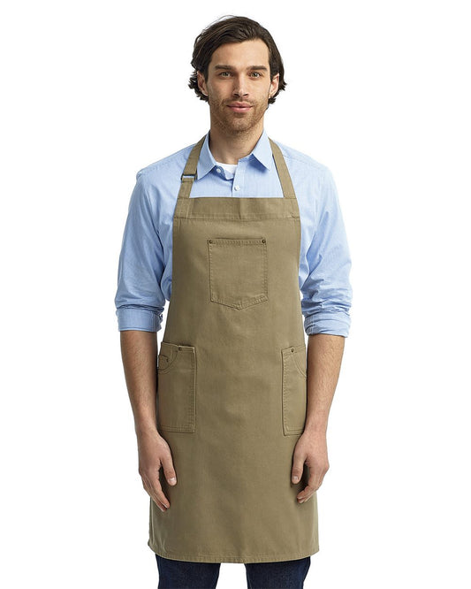 Artisan Collection by Reprime Cotton Chino Bib Apron with Pocket - RP132