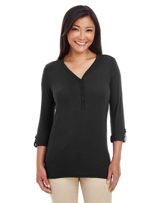Devon & Jones Women's Perfect Fit™ Y-Placket Convertible Sleeve Knit Top - DP186W