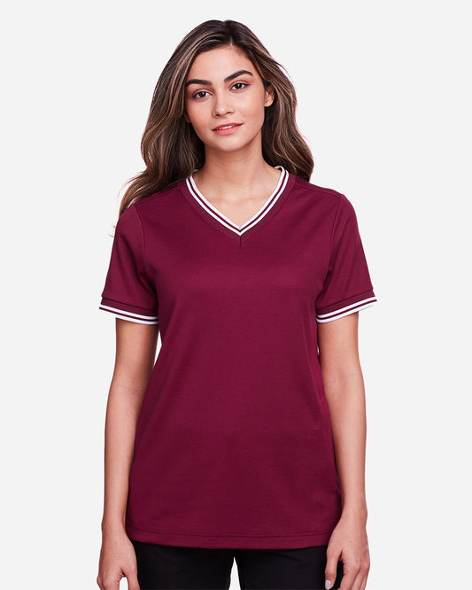 Devon & Jones Women's CrownLux Performance® Plaited Tipped V-Neck Shirt - DG20CW