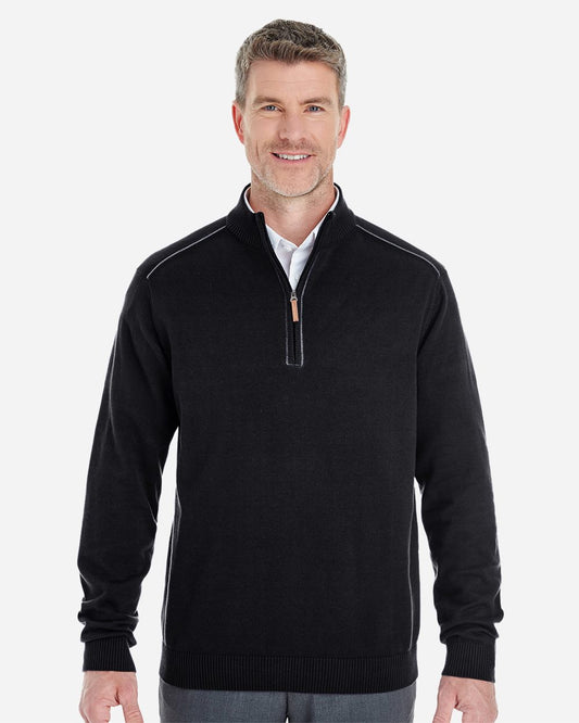 Devon & Jones Men's Manchester Fully-Fashioned Quarter-Zip Pullover Sweater - DG478