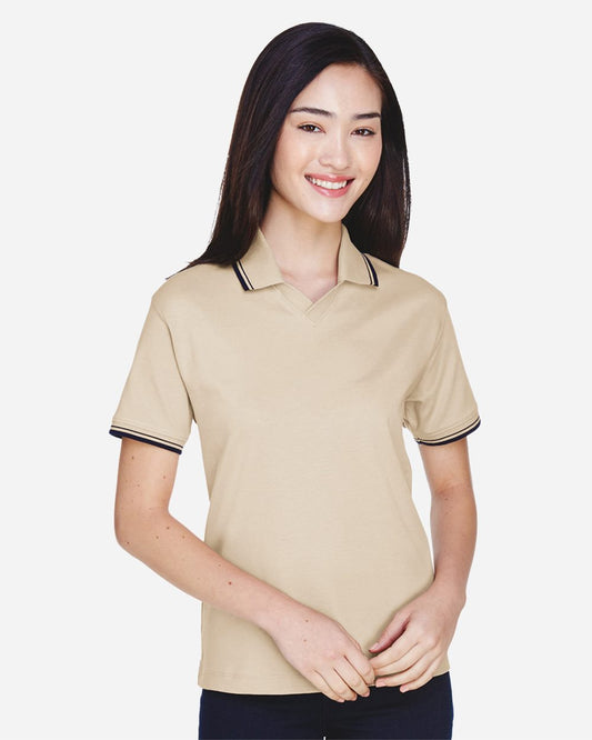Devon & Jones Women's Tipped Perfect Pima Interlock Polo - D140W