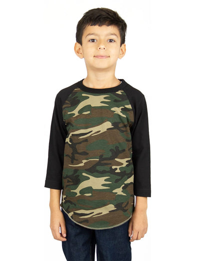 Shaka Wear Youth Three-Quarter Sleeve Camo Raglan T-Shirt - SHRAGCY