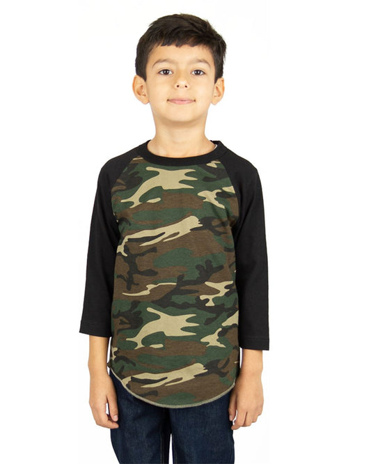 Shaka Wear Youth Three-Quarter Sleeve Camo Raglan T-Shirt - SHRAGCY