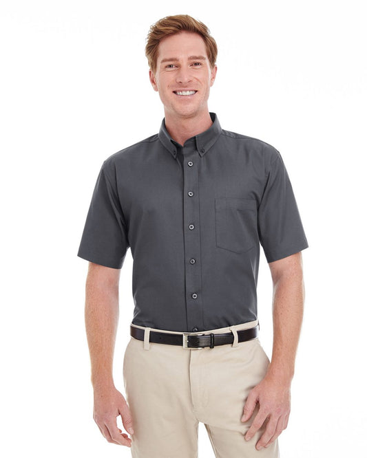 Harriton Men's Foundation Short Sleeve Cotton Twill Dress Shirt with Teflon - M582