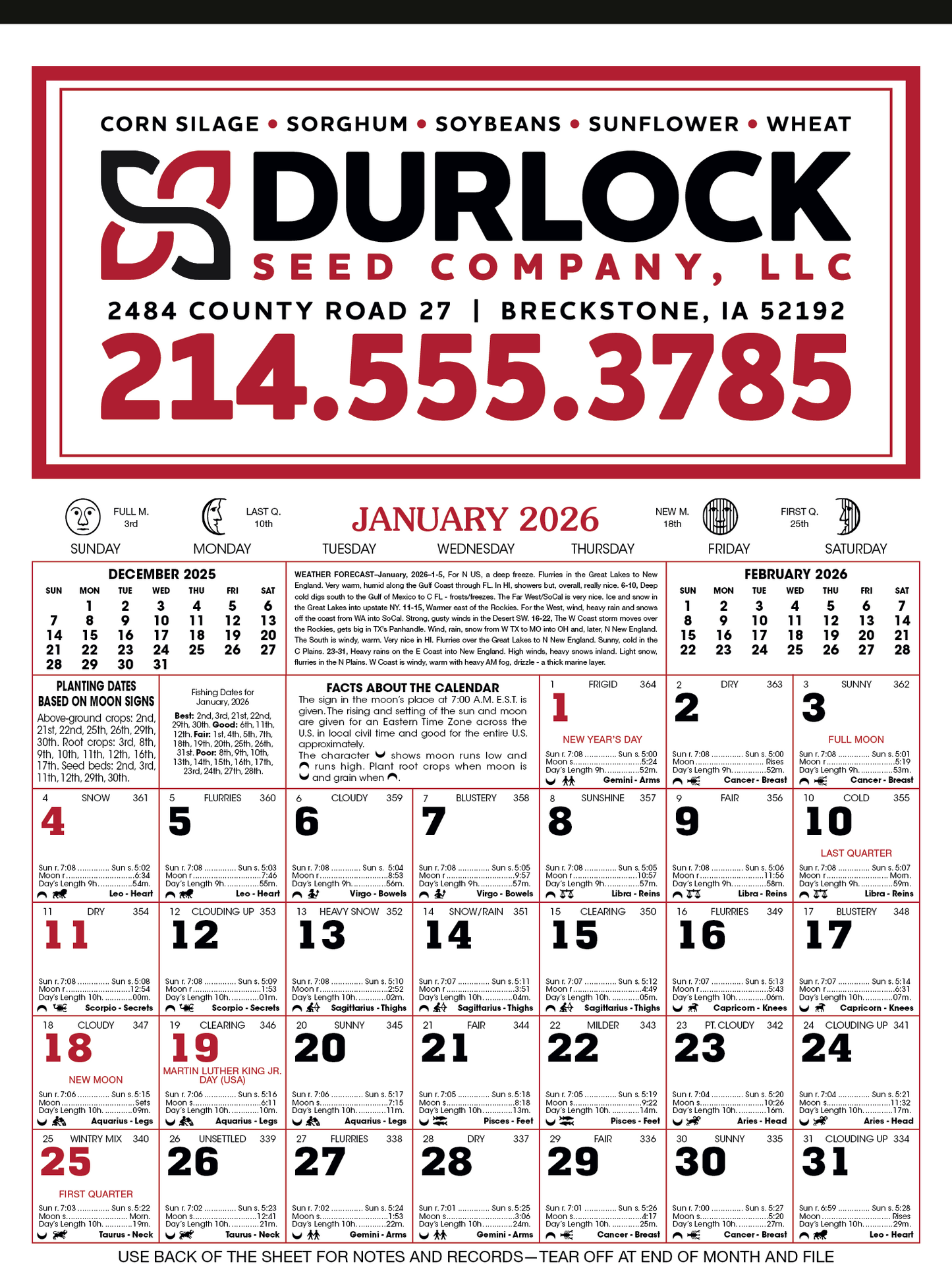 Skinner  Kennedy 12Sheet Almanac Calendar-190-E
