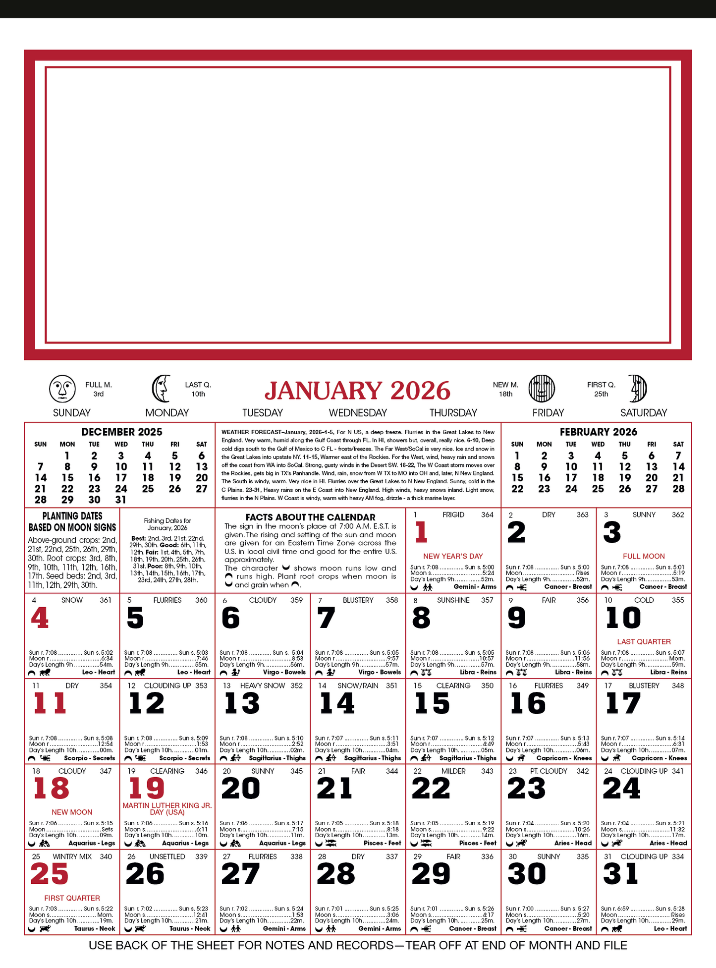 Skinner  Kennedy 12Sheet Almanac Calendar-190-E