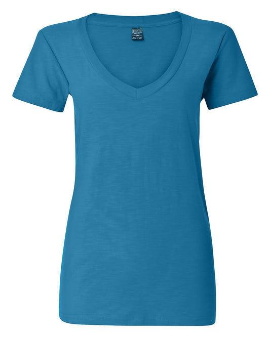 J. America Women's V-Neck Slub T-Shirt - 8169