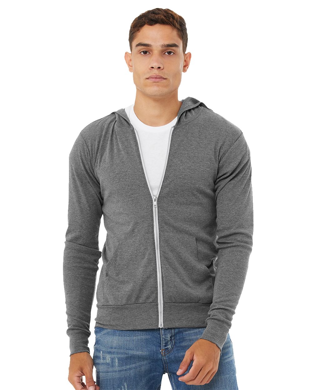 BELLA + CANVAS Triblend Lightweight Full-Zip Hooded Long Sleeve Tee - 3939
