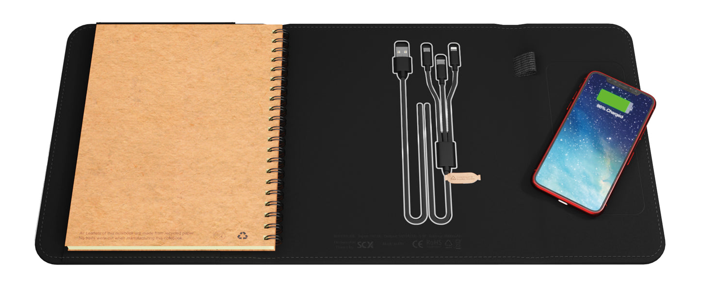 SCX Innovative Design Wireless Charging Notebook A5 with Power Bank 4000 mAh-32507