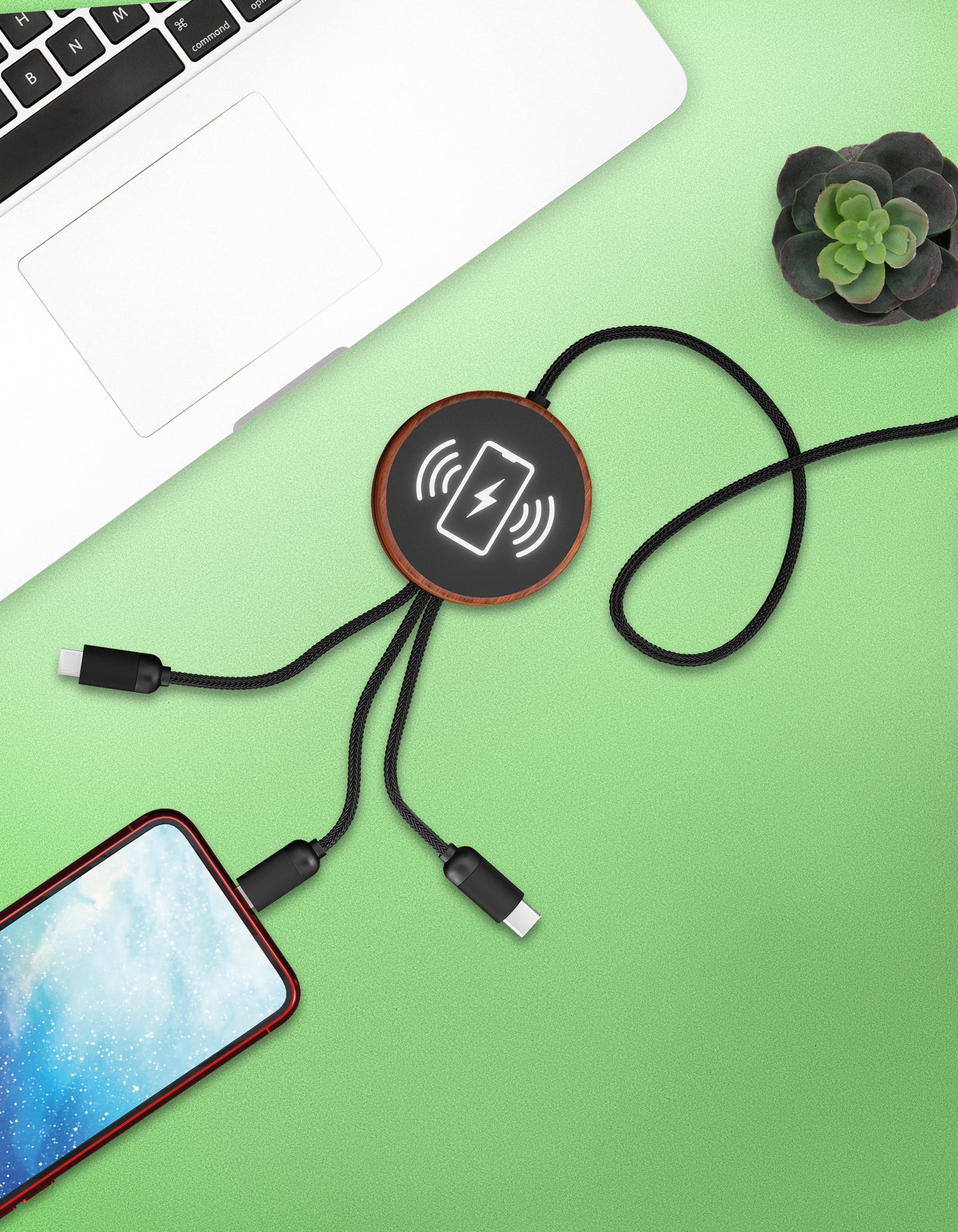 SCX Innovative Design 5in1 Bamboo 5W Wireless Charging Cable-32508