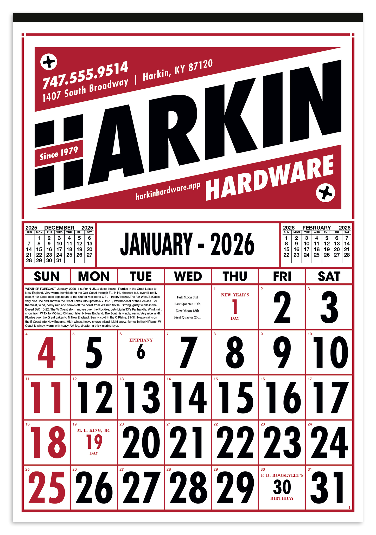 Skinner  Kennedy Commercial 12Sheet Calendar-40-E