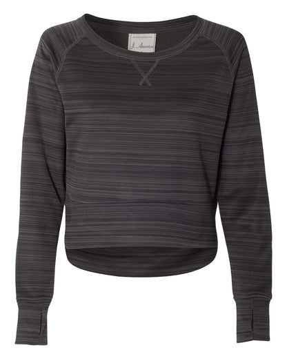 J. America Women's Odyssey Striped Performance Fleece Hi-Low Crewneck Sweatshirt - 8663