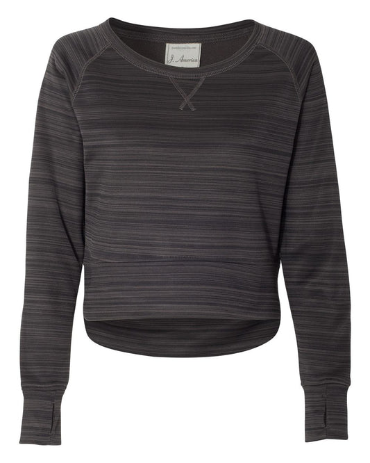 J. America Women's Odyssey Striped Performance Fleece Hi-Low Crewneck Sweatshirt - 8663