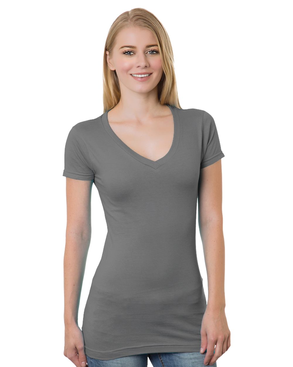 Bayside Juniors' USA-Made V-Neck T-Shirt - 3407