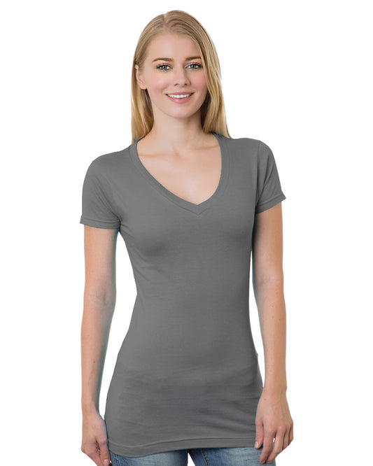 Bayside Juniors' USA-Made V-Neck T-Shirt - 3407