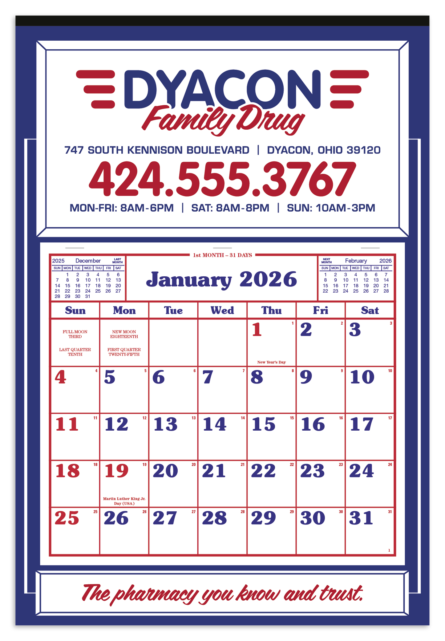 Skinner  Kennedy Apron Calendar-522-E