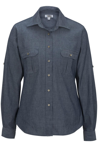 Ladies Chambray Roll Up Sleeve Shirt