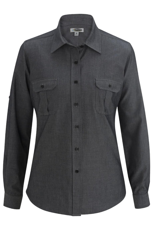Ladies Chambray Roll Up Sleeve Shirt - 5298