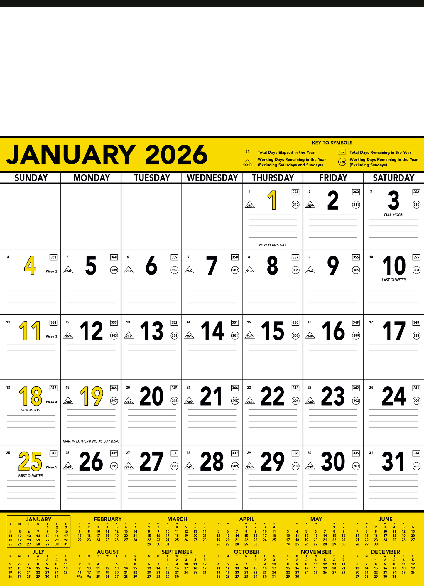Triumph Calendars Yellow  Black Contractor Memo Calendar-6101