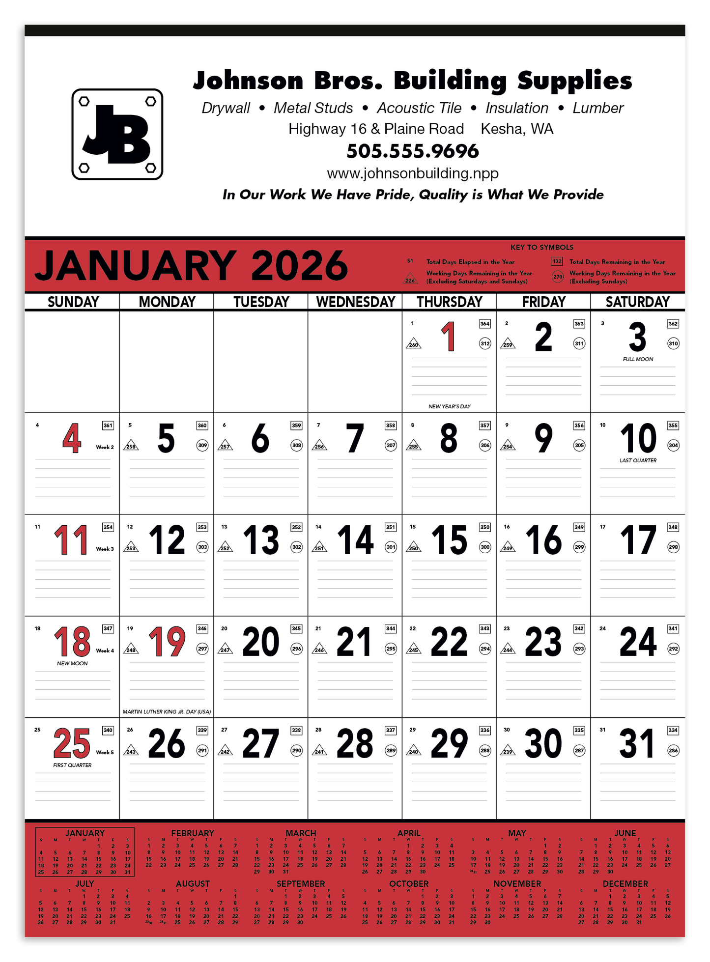 Triumph Calendars Red  Black Contractor Memo Calendar-6102