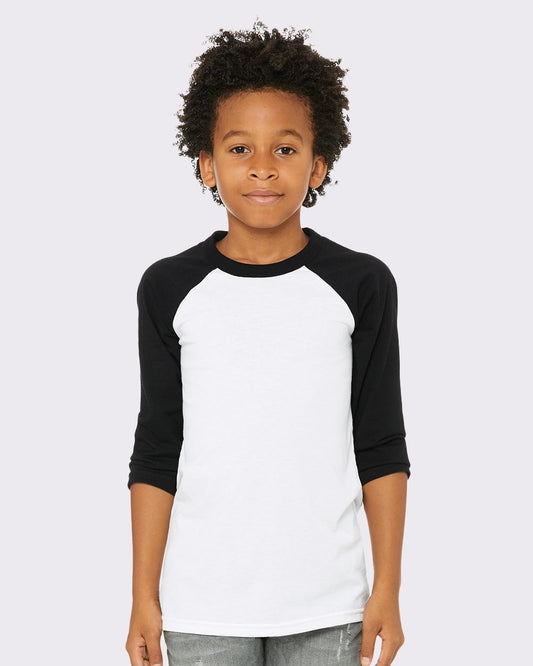 BELLA + CANVAS Youth Three-Quarter Sleeve Baseball Tee - 3200Y