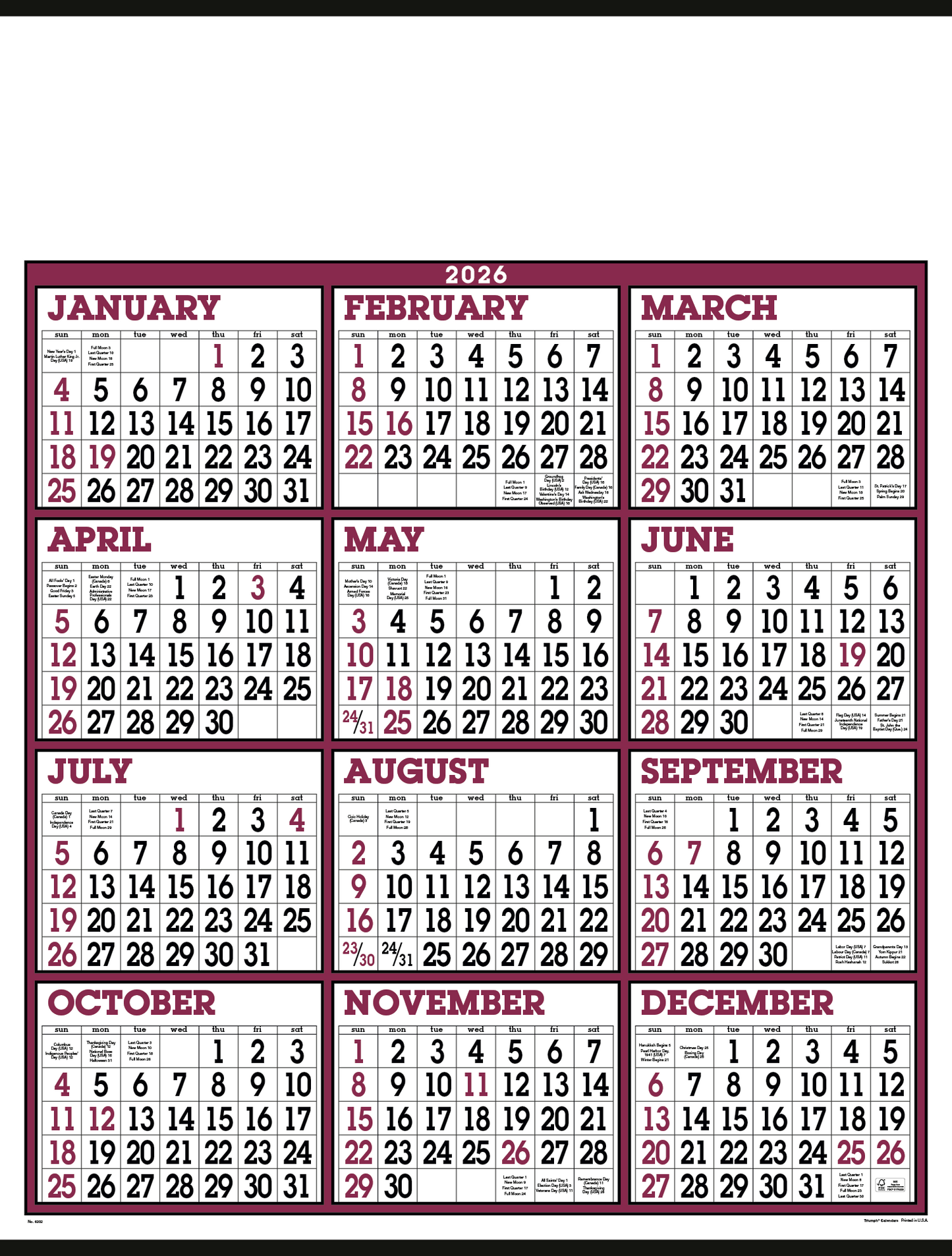 Triumph Calendars Big Numbers SpanAYear Calendar-6202