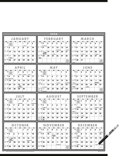 Triumph Calendars Black  White SpanAYear Laminated wMarker Calendar-6220