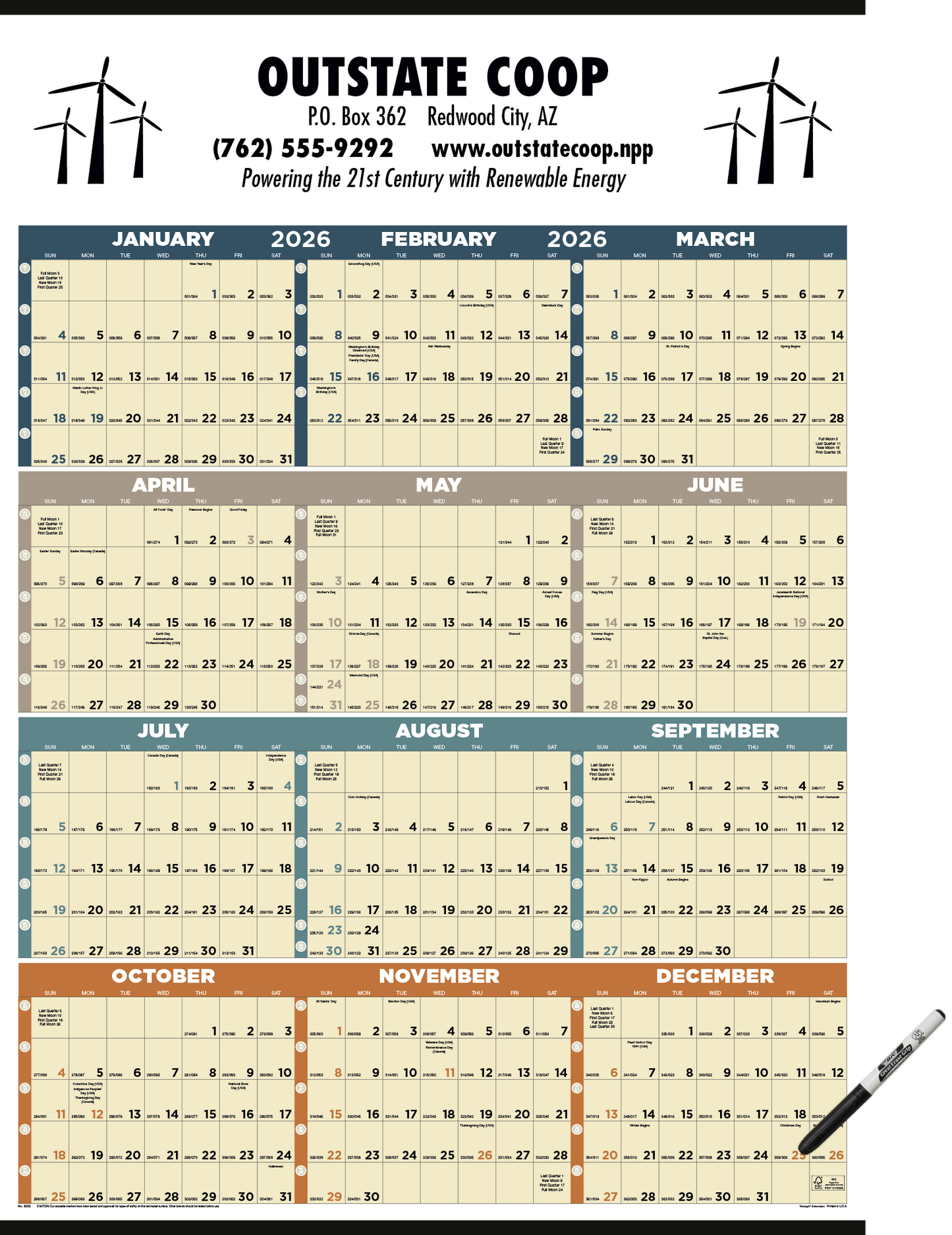 Triumph Calendars Time Management SpanAYear Laminated wMarker Calendar-6252