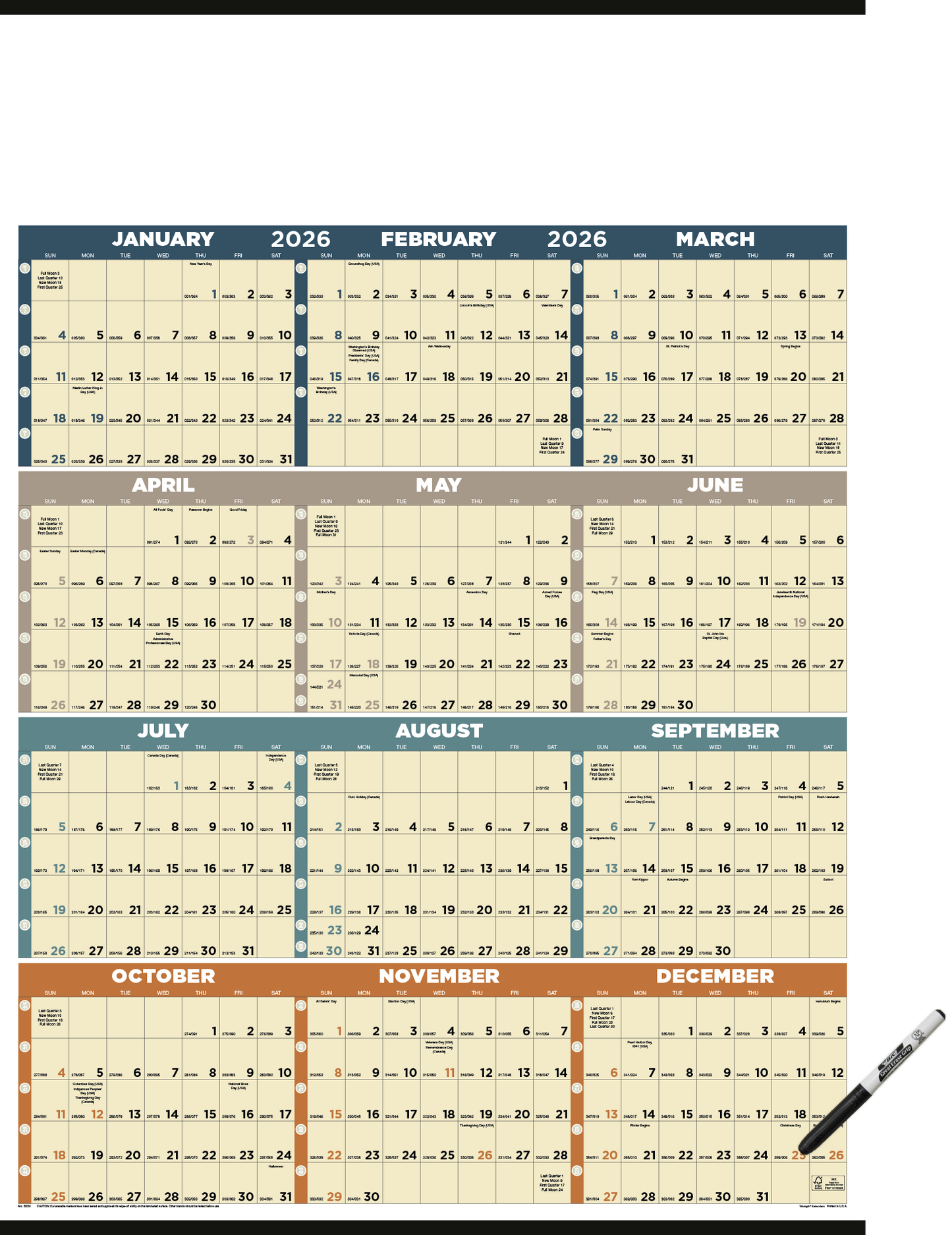 Triumph Calendars Time Management SpanAYear Laminated wMarker Calendar-6252